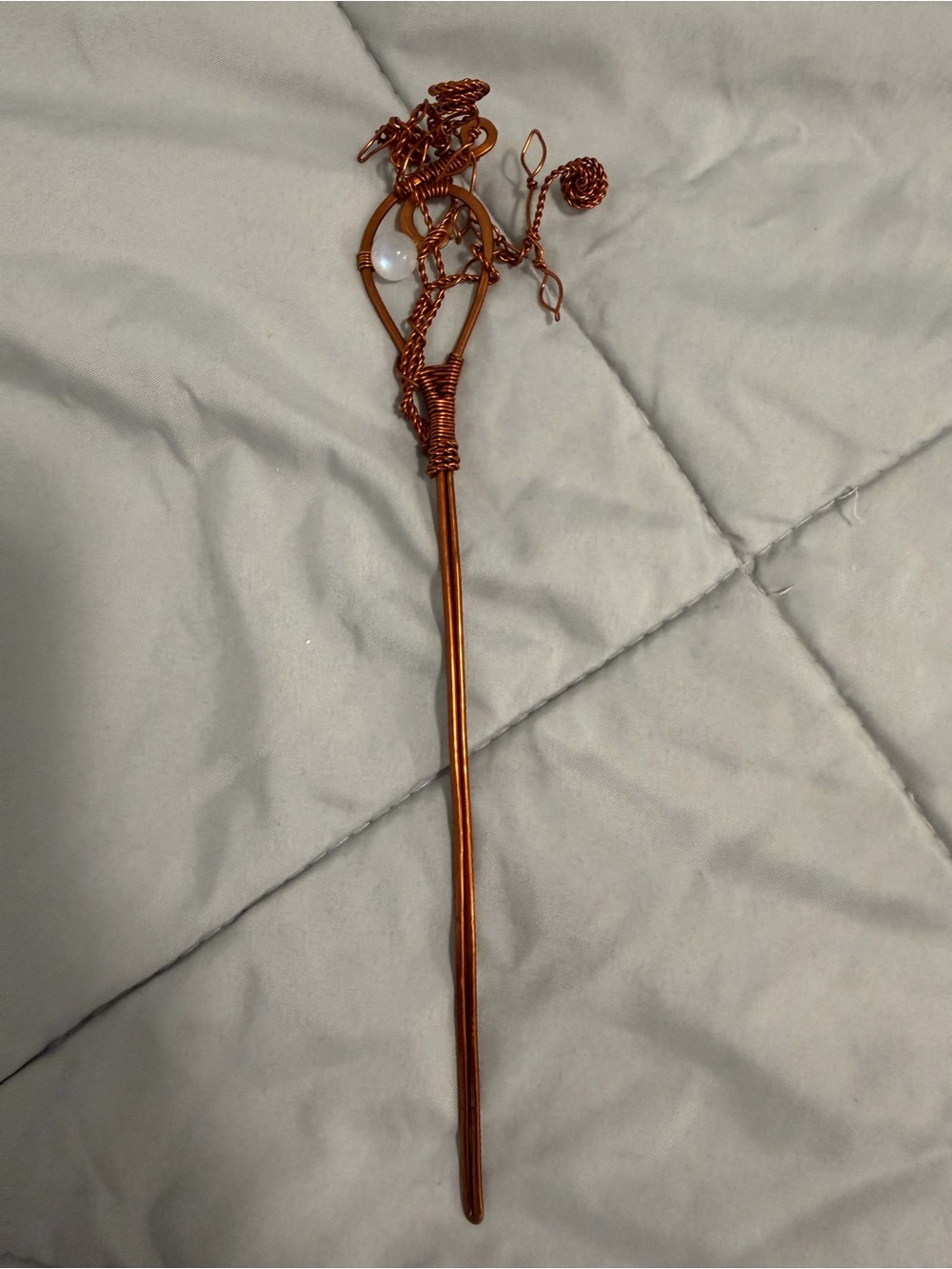 Handcrafted Copper Wire Hair Stick with White Bead - Unbranded